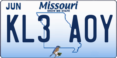 MO license plate KL3A0Y