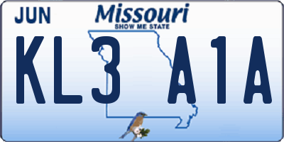 MO license plate KL3A1A