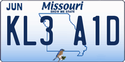 MO license plate KL3A1D