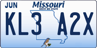 MO license plate KL3A2X