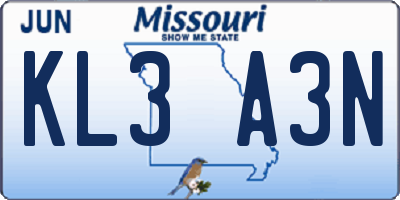 MO license plate KL3A3N