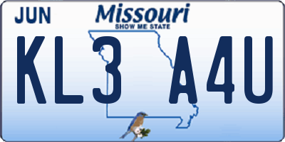 MO license plate KL3A4U