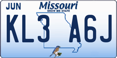 MO license plate KL3A6J