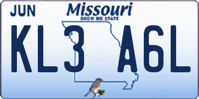 MO license plate KL3A6L