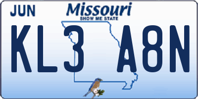 MO license plate KL3A8N