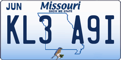 MO license plate KL3A9I