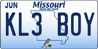 MO license plate KL3B0Y