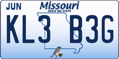 MO license plate KL3B3G