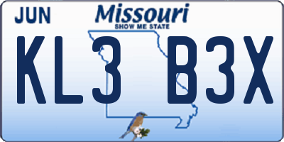 MO license plate KL3B3X