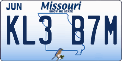 MO license plate KL3B7M