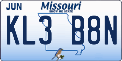 MO license plate KL3B8N