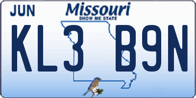 MO license plate KL3B9N