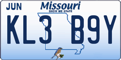 MO license plate KL3B9Y