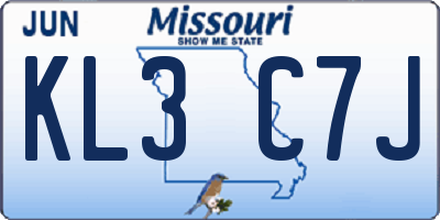 MO license plate KL3C7J