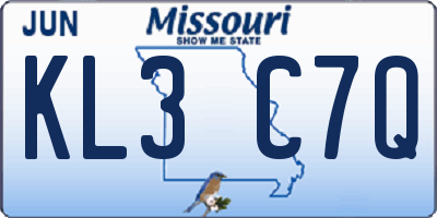 MO license plate KL3C7Q
