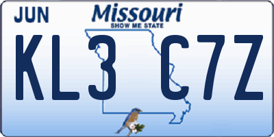 MO license plate KL3C7Z