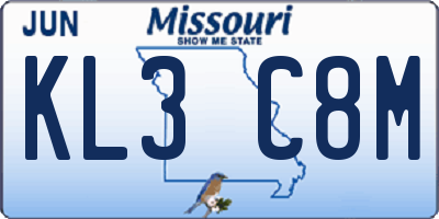MO license plate KL3C8M