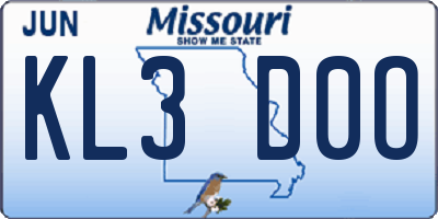 MO license plate KL3D0O