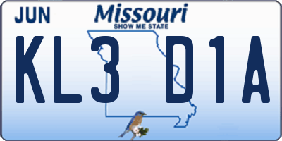 MO license plate KL3D1A