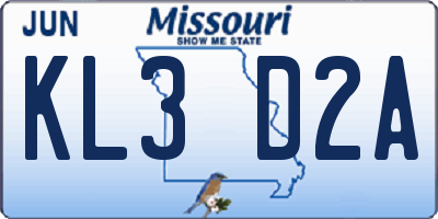 MO license plate KL3D2A
