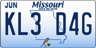 MO license plate KL3D4G