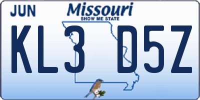 MO license plate KL3D5Z