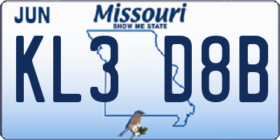 MO license plate KL3D8B