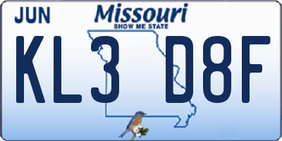 MO license plate KL3D8F