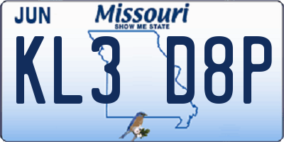 MO license plate KL3D8P