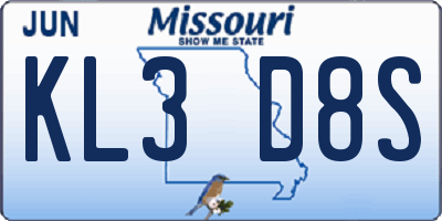 MO license plate KL3D8S