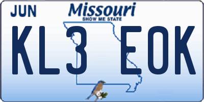 MO license plate KL3E0K