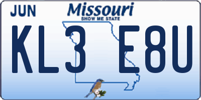 MO license plate KL3E8U