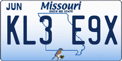 MO license plate KL3E9X