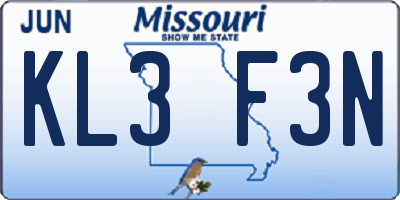 MO license plate KL3F3N
