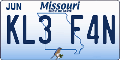 MO license plate KL3F4N