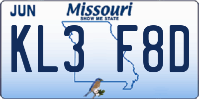 MO license plate KL3F8D