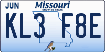MO license plate KL3F8E