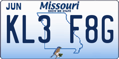 MO license plate KL3F8G