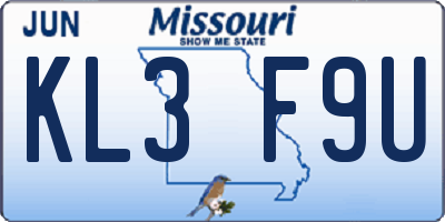 MO license plate KL3F9U