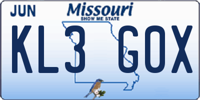 MO license plate KL3G0X
