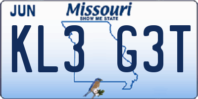 MO license plate KL3G3T