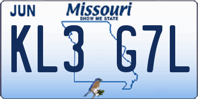 MO license plate KL3G7L