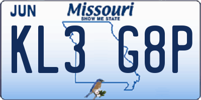 MO license plate KL3G8P