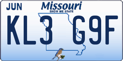 MO license plate KL3G9F