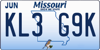 MO license plate KL3G9K