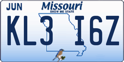 MO license plate KL3I6Z