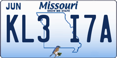 MO license plate KL3I7A