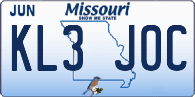 MO license plate KL3J0C