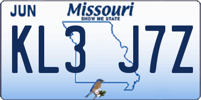 MO license plate KL3J7Z