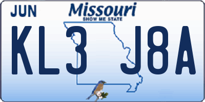 MO license plate KL3J8A